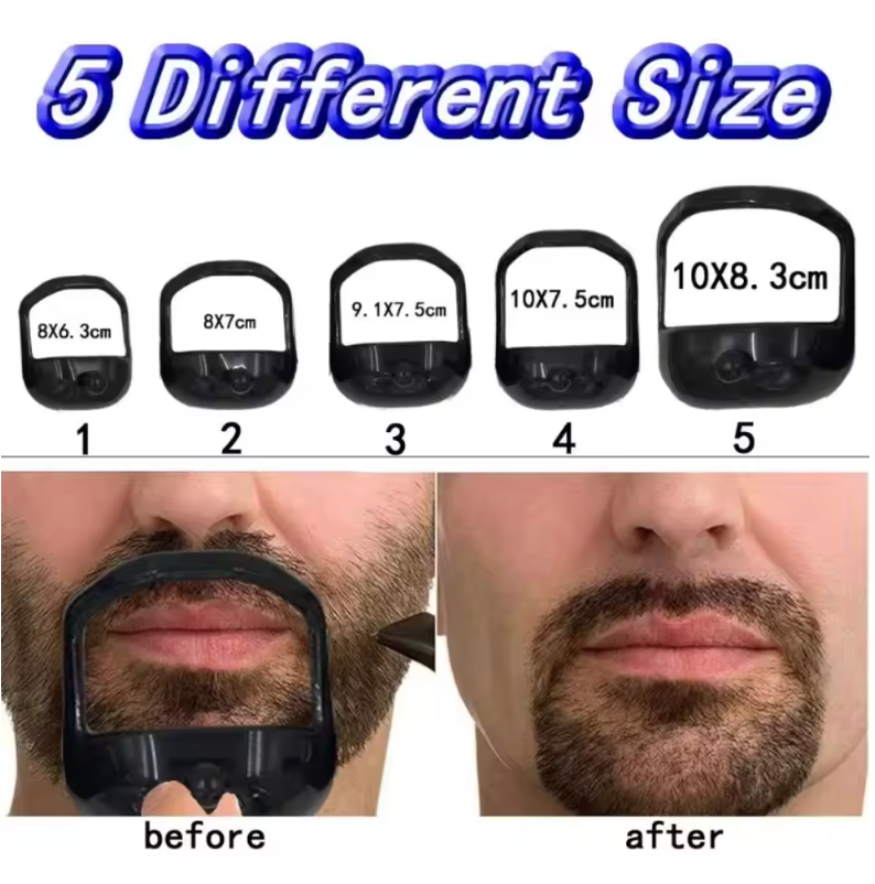 5-Piece Beard Styling Template Set for Men – Adjustable French Beard & Goatee Shaping Tool Kit | Symmetrical Beard Shaper Stencil in 5 Sizes for Precise Grooming & Styling (Black)