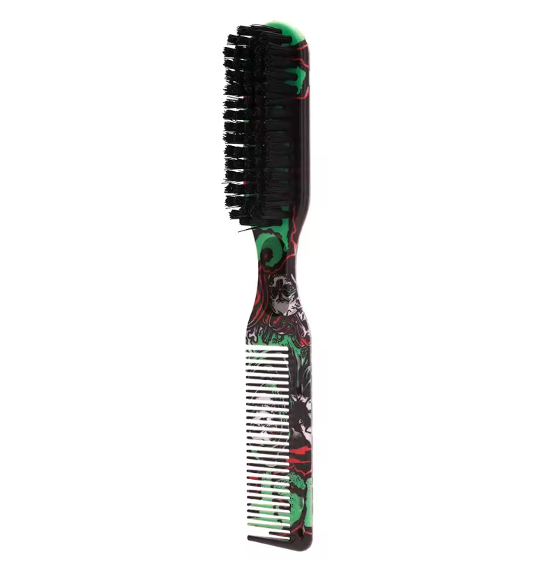 Professional Double-Sided Beard Styling Brush & Comb for Men – Printed Pattern Grooming Tool | Barber Hair Removal Comb for Beard Shaping, Styling & Broken Hair Cleaning (Green)