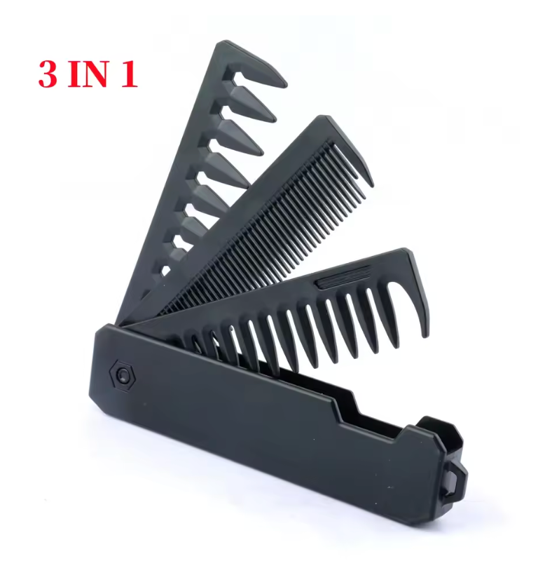 Multifunctional Portable Folding Pocket Comb | Travel-Friendly Barber Comb for Detangling, Oil Head Grooming & Daily Hair CareMultifunctional Portable Folding Pocket Comb – Wide-Tooth Beard & Hair Styling Comb (3in1)