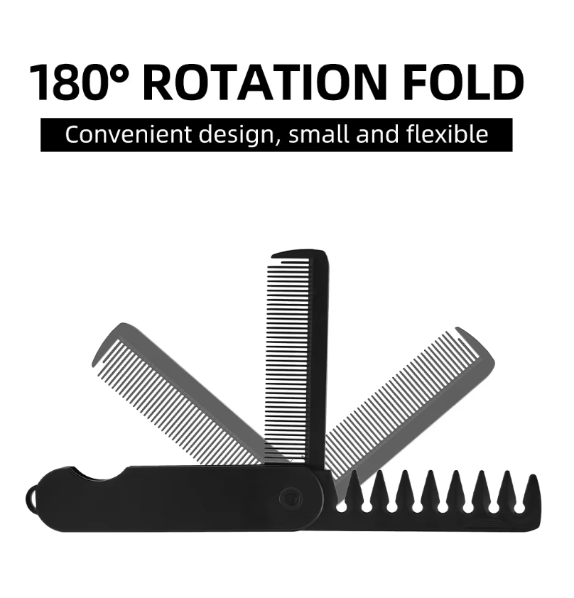 Multifunctional Portable Folding Pocket Comb | Travel-Friendly Barber Comb for Detangling, Oil Head Grooming & Daily Hair CareMultifunctional Portable Folding Pocket Comb – Wide-Tooth Beard & Hair Styling Comb (3in1)