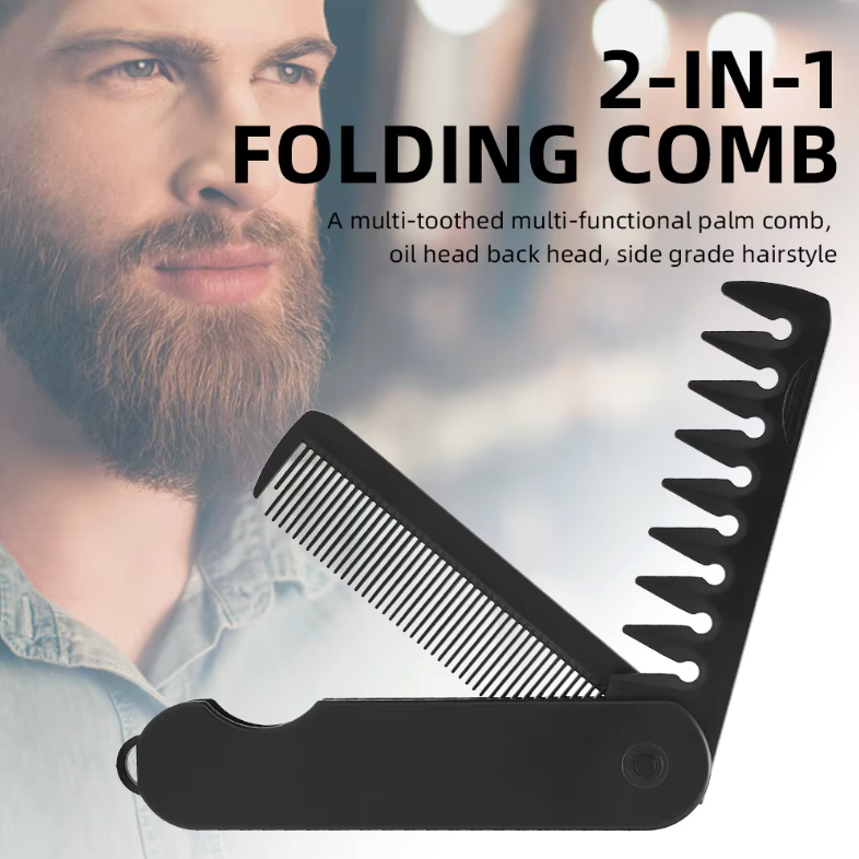Multifunctional Portable Folding Pocket Comb | Travel-Friendly Barber Comb for Detangling, Oil Head Grooming & Daily Hair CareMultifunctional Portable Folding Pocket Comb – Wide-Tooth Beard & Hair Styling Comb (2in1)