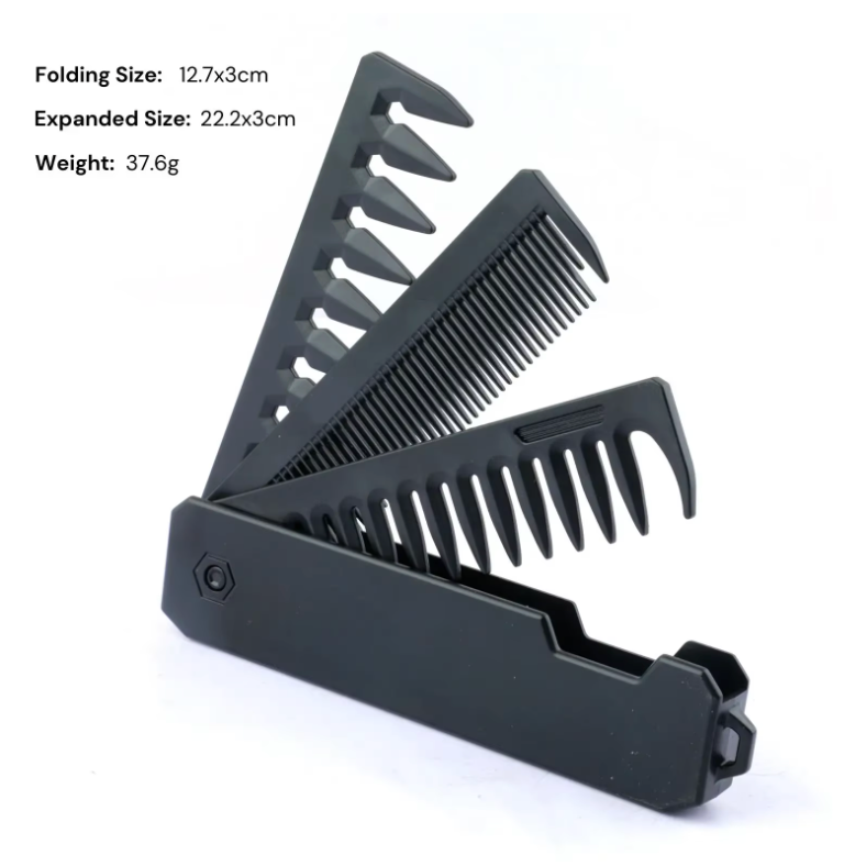 Multifunctional Portable Folding Pocket Comb | Travel-Friendly Barber Comb for Detangling, Oil Head Grooming & Daily Hair CareMultifunctional Portable Folding Pocket Comb – Wide-Tooth Beard & Hair Styling Comb (3in1)