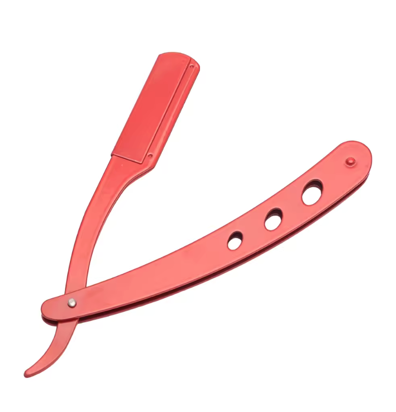 Professional Stainless Steel Straight Edge Razor for Men – Manual Barber Shaver & Precision Beard Trimming Tool | Classic Safety Razor for Smooth, Clean Shaves (Red)