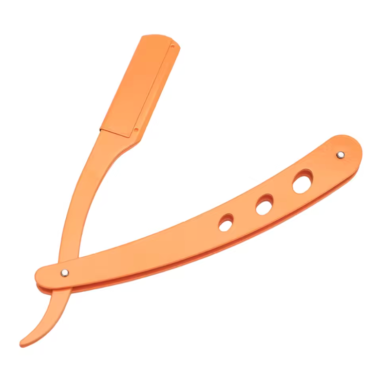 Professional Stainless Steel Straight Edge Razor for Men – Manual Barber Shaver & Precision Beard Trimming Tool | Classic Safety Razor for Smooth, Clean Shaves (Orange)