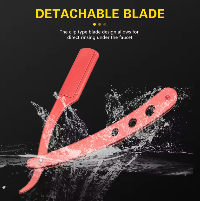 Professional Stainless Steel Straight Edge Razor for Men – Manual Barber Shaver & Precision Beard Trimming Tool | Classic Safety Razor for Smooth, Clean Shaves (Red)