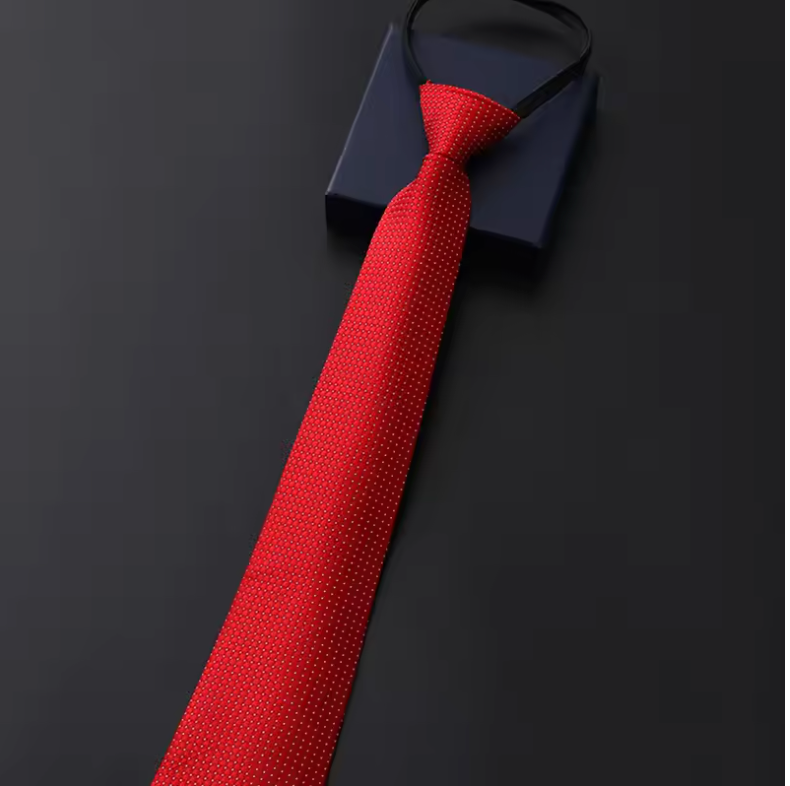 Elegant 8CM Pre-Tied Zipper Necktie for Men – Blue, Black & Red Striped Business Dress Tie | Adjustable Lazy Tie for Weddings, Office & Formal Events (Red 1)