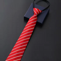 Elegant 8CM Pre-Tied Zipper Necktie for Men – Blue, Black & Red Striped Business Dress Tie | Adjustable Lazy Tie for Weddings, Office & Formal Events (Red 2)