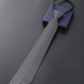 Elegant 8CM Pre-Tied Zipper Necktie for Men – Blue, Black & Red Striped Business Dress Tie | Adjustable Lazy Tie for Weddings, Office & Formal Events (Stripe 2)
