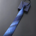Elegant 8CM Pre-Tied Zipper Necktie for Men – Blue, Black & Red Striped Business Dress Tie | Adjustable Lazy Tie for Weddings, Office & Formal Events (Blue 1)