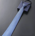 Elegant 8CM Pre-Tied Zipper Necktie for Men – Blue, Black & Red Striped Business Dress Tie | Adjustable Lazy Tie for Weddings, Office & Formal Events (Blue 2)
