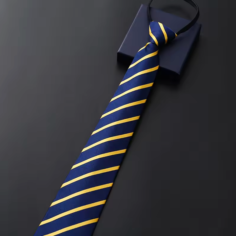Elegant 8CM Pre-Tied Zipper Necktie for Men  a– Blue, Black & Red Striped Business Dress Tie | Adjustable Lazy Tie for Weddings, Office & Formal Events (Stripe 5)