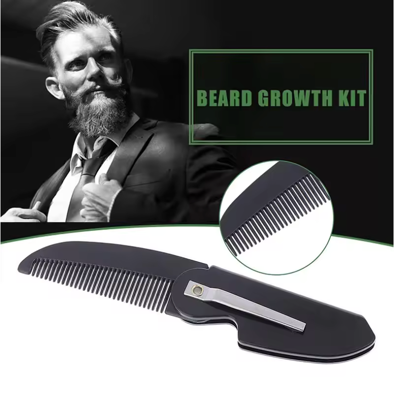 Premium Pocket-Sized Folding Beard Comb for Men – Portable Mini Mustache & Beard Styling Tool | Durable Detangling Grooming Accessory for Travel & Daily Use