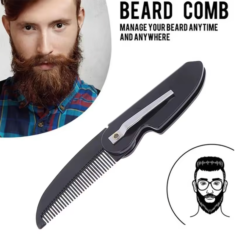 Premium Pocket-Sized Folding Beard Comb for Men – Portable Mini Mustache & Beard Styling Tool | Durable Detangling Grooming Accessory for Travel & Daily Use