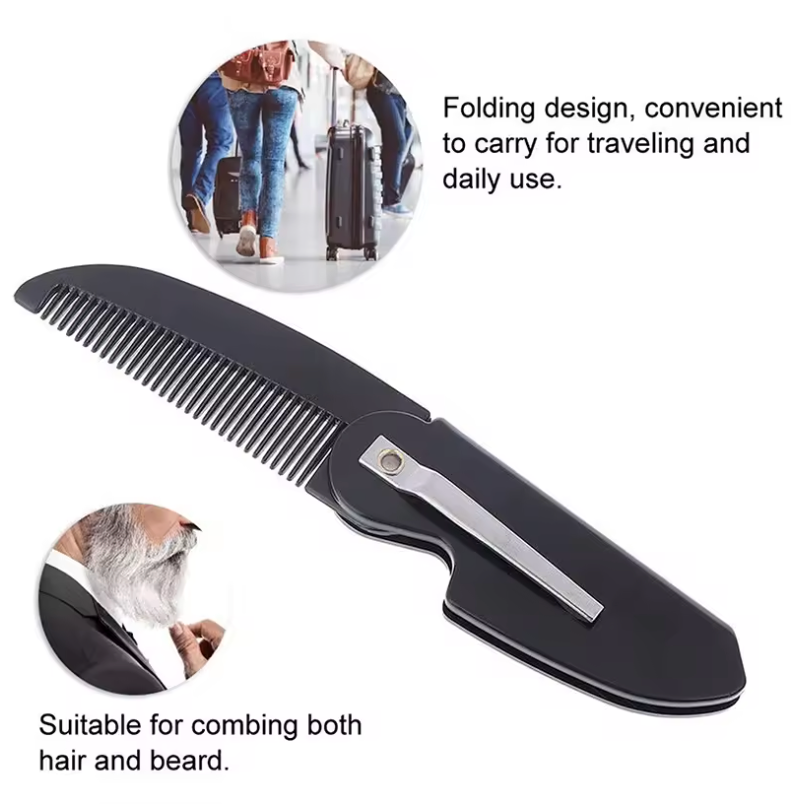 Premium Pocket-Sized Folding Beard Comb for Men – Portable Mini Mustache & Beard Styling Tool | Durable Detangling Grooming Accessory for Travel & Daily Use